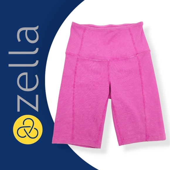 Zella Pink Ribbed Biker Yoga Gym Shorts XS High Waist Stretchy w/ Back Pocket - Picture 14 of 14